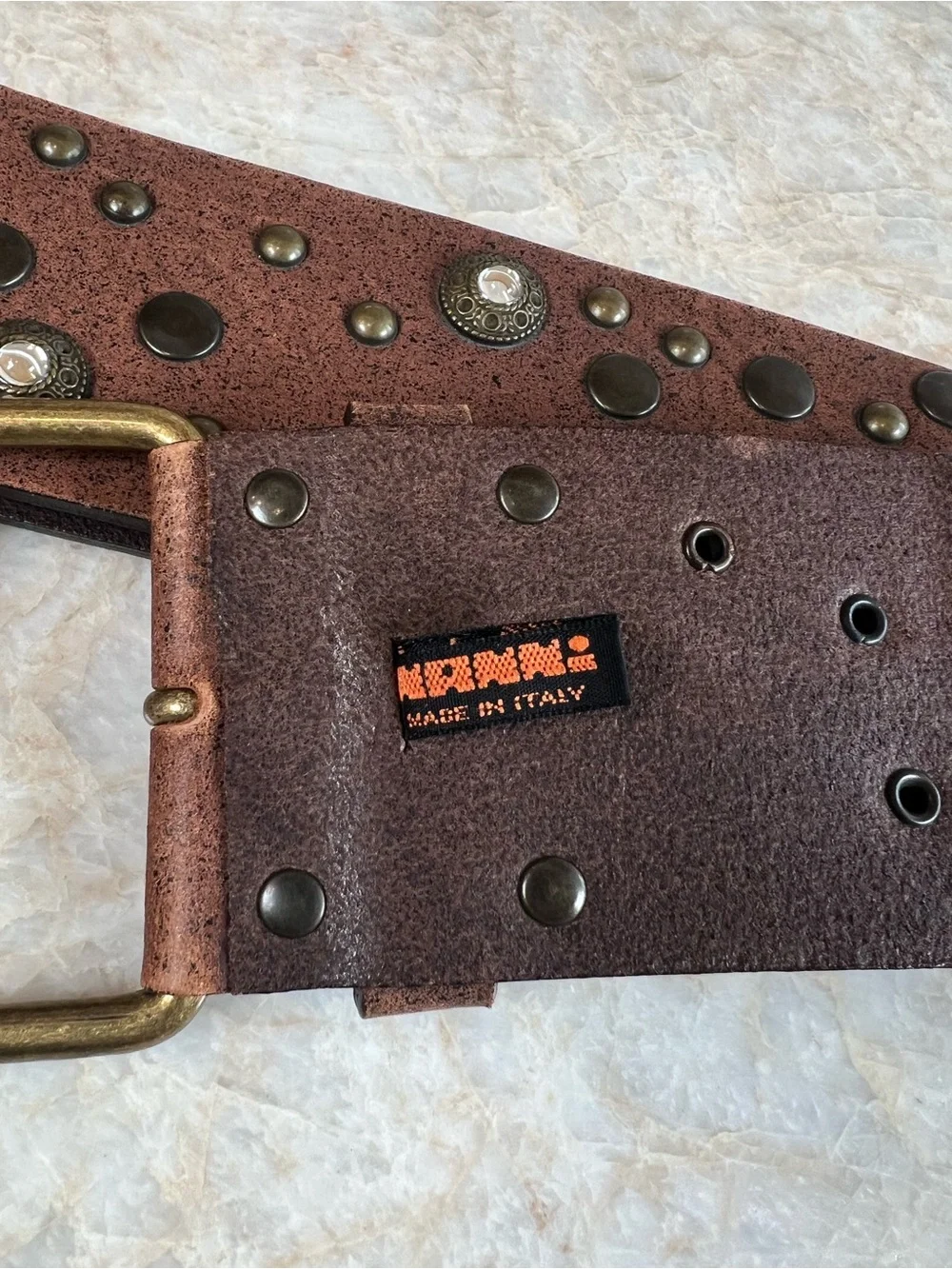 Nanny (Made in Italy) Brown Studded Leather Belt with  display picture 1